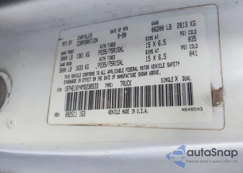 1991 Dodge D-Series D150 from USA, damaged, VIN 1B7HE16Y4MS238533